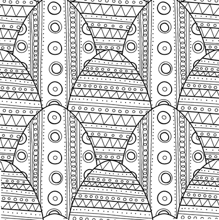 Black, white seamless pattern of decorative eggs for coloring page.のイラスト素材