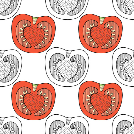 Black and white seamless pattern with tomatoes for coloring book.のイラスト素材