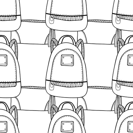 Black and white seamless pattern with fashion bags for coloringのイラスト素材