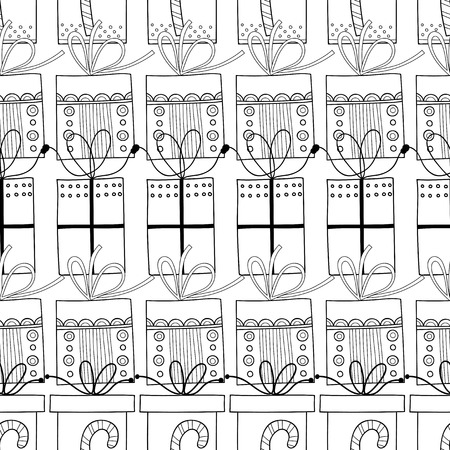Black and white seamless patterns with gift boxes for coloring.のイラスト素材