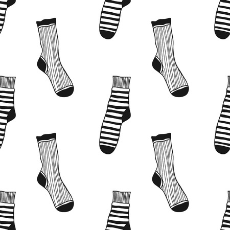Seamless black, white pattern of doddle socks for colored bookのイラスト素材
