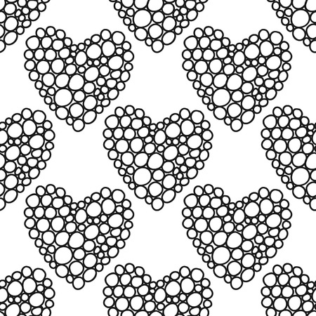 Black and white seamless pattern with decorative hearts for coloring book, page. Romantic ornament.のイラスト素材