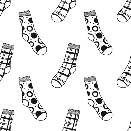 Seamless black, white pattern of doddle socks for colored bookのイラスト素材