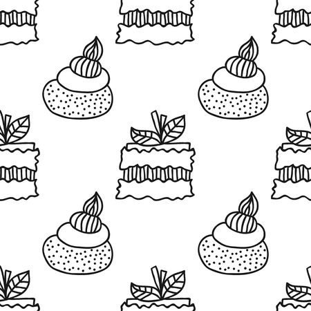 Black and white seamless pattern with cakes for coloring books.のイラスト素材