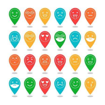 Colored flat icons of emoticons. Smile with a beard, different emotions, moods. Vectorのイラスト素材