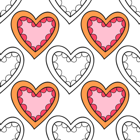 Seamless pattern with decorative hearts for coloring book, page. Romantic ornament.のイラスト素材