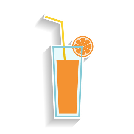 Glass of orange juice with drinking straw. Flat color icon, object of fast food and snack.のイラスト素材