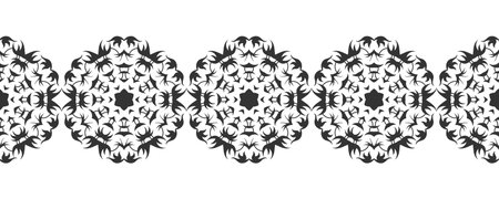 Ornate decorative snowflakes on white background. Flat black silhouette, laceのイラスト素材