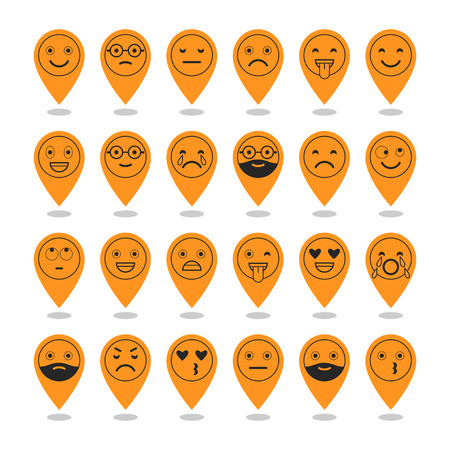 Colored flat icons of emoticons. Smile with a beard, different emotionsのイラスト素材