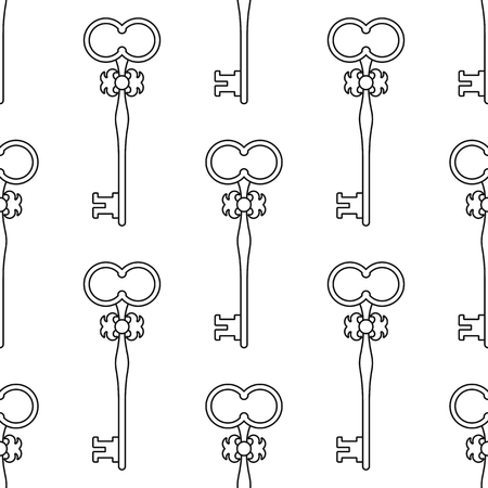 Black and white seamless pattern with vintage, old keys for coloring books, pages.のイラスト素材