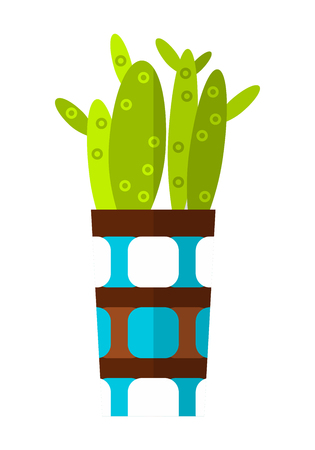 Cactus, succulent. Flat color icon, illustration of potted plant isolated on white background. Objectのイラスト素材