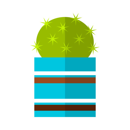 Cactus, succulent. Flat color icon, illustration of potted plant isolated on white background. Objectの写真素材
