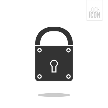Padlock. Flat black icon of lock isolated on white background. Object of safety and protection.のイラスト素材