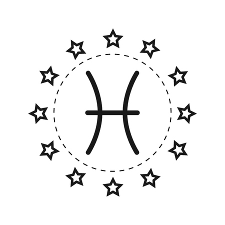 Pisces. Sign of the zodiac. Flat symbol horoscope and predictions. Vector object for design.のイラスト素材