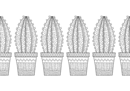 Cacti, succulents. Black and white illustration for coloring books and pages.のイラスト素材