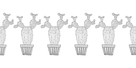 Cacti, succulents. Black and white illustration for coloring books and pages.のイラスト素材