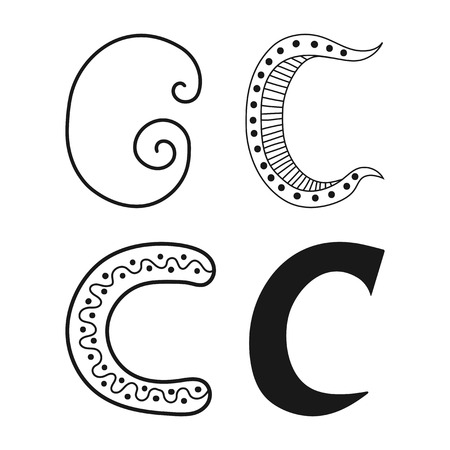 Decorative C letters of the alphabet. Lettering for design, scrapbooking, digital stamps. Vector illustrationのイラスト素材