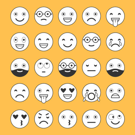 Flat icons of emoticons. Smile with a beard, different emotions, moods.のイラスト素材