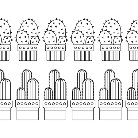Black and white illustration of ornamental cacti and succulents for coloring books, pages. Vectorのイラスト素材