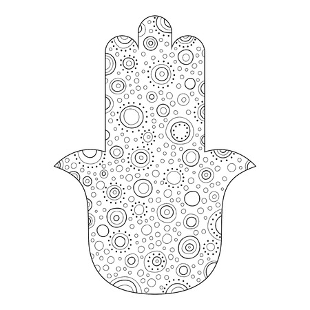 Hamsa hand drawn symbol. Black and white illustration for coloring page. Decorative amulet for good luck and prosperity. Vectorのイラスト素材