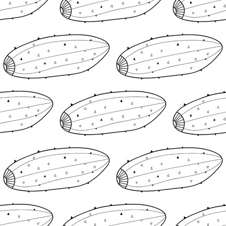 Vegetables, cucumbers. Black and white illustration, seamless pattern for coloring book or page. Vector.のイラスト素材