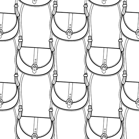Fashionable handbags. Black and white seamless pattern of bags for coloring book. Vector.のイラスト素材