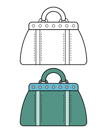 Women bag, hand luggage. Black and white, color illustration for coloring book.のイラスト素材