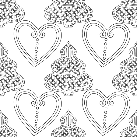Gingerbread. Black and white illustration for coloring book or page. Christmas and holiday background.のイラスト素材