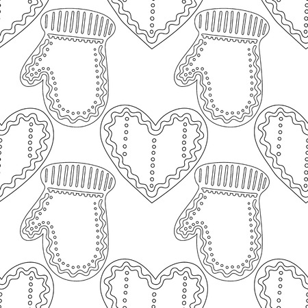 Gingerbread. Black and white illustration for coloring book or page. Christmas and holiday background.のイラスト素材