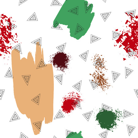 Triangles and abstract color spots. Seamless pattern. Geometric background for covers, textile. Doodlesのイラスト素材