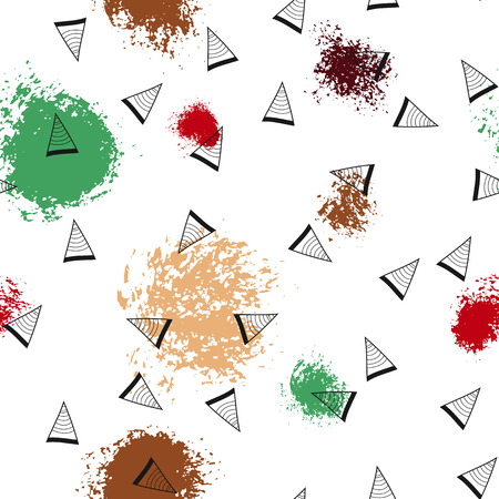 Triangles and abstract color spots. Seamless pattern. Geometric background for covers, textile. Doodlesのイラスト素材