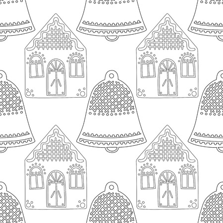 Gingerbread, bells. Black and white illustration for coloring book or page. Christmas and holiday background.のイラスト素材