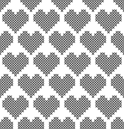 Cross stitch, seamless decorative pattern with hearts. Embroidery and knitting. Abstract geometric background. Ethnic ornaments. Vectorのイラスト素材