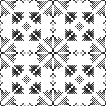 Cross-stitch. Black and white seamless decorative pattern. Ornamented background for design, wallpaper, textile or cover. Illustration.のイラスト素材