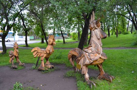 Srostki. Russia - August 14, 2013: Open air exhibition of wooden sculpturesのeditorial素材