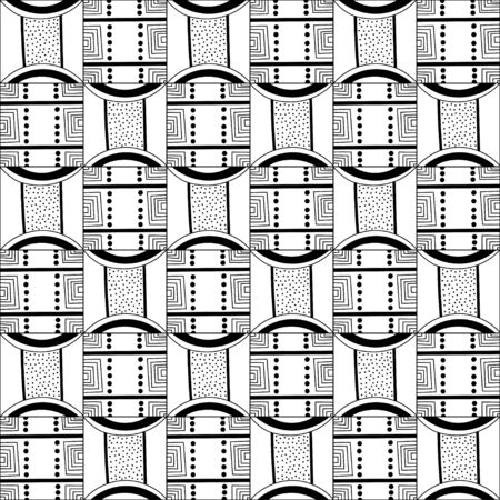 Black and white decorative background for coloring book. Seamless geometric pattern. Doodle illustrationのイラスト素材