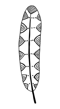 Decorative, ornate bird feather. Black and white outline illustration for coloring book and page.のイラスト素材