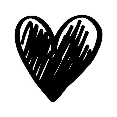 Doodle heart. Black and white illustration isolated.のイラスト素材