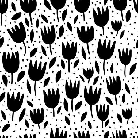 Black and white floral seamless pattern for packaging, covering, fabric and designのイラスト素材