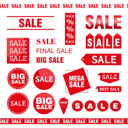 Big sale, new offer and best price, discount for promotional event banners. Set of promotional badges and sale tags, modern design for website and advertisingのイラスト素材