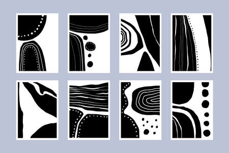 Abstract black and white posters. Set of modern printable art.のイラスト素材