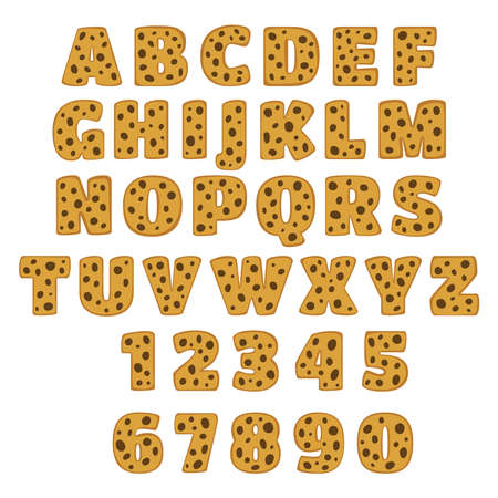 Alphabet, cookies letters and numbers with chocolate chipsのイラスト素材