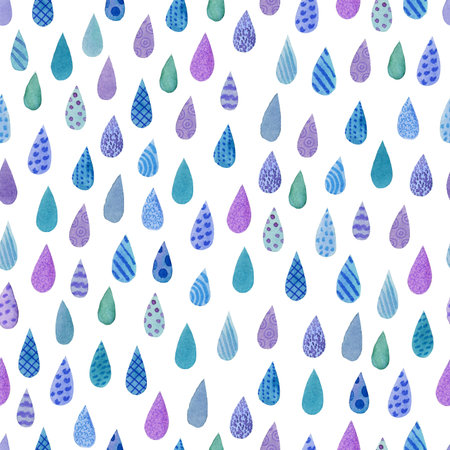 Seamless pattern with watercolor raindrops