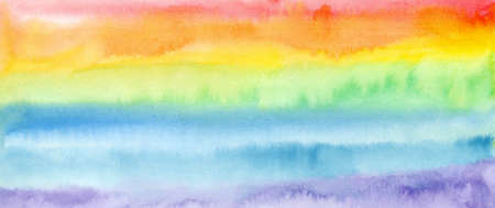 Watercolor rainbow background, colored banner backdrop.の写真素材