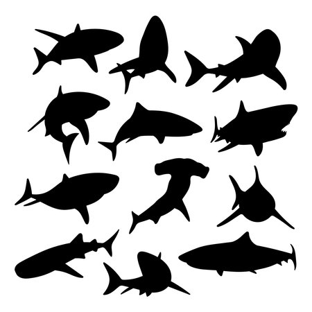 Shark laser cut templates, set of sharks, silhouettesのイラスト素材