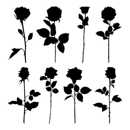 Roses silhouettes flower set stencil templates for design greeting cardのイラスト素材