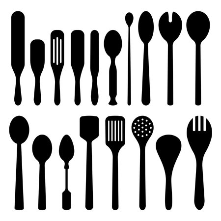 Wooden utensils silhouette set stencil templatesのイラスト素材