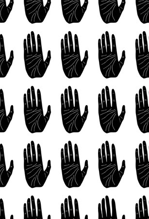 Hand palmistry magic boho black and white seamless patternのイラスト素材
