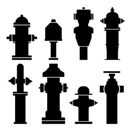 Fire hydrant set silhouette isolated stencil templates icons for designのイラスト素材