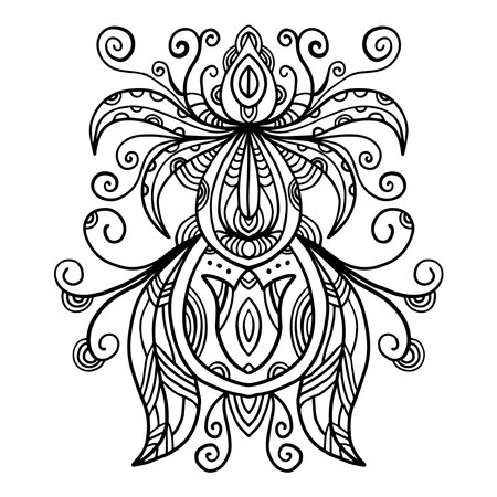 Ornate coloring pattern antistress for children and adults. Black and white illustration isolated.のイラスト素材